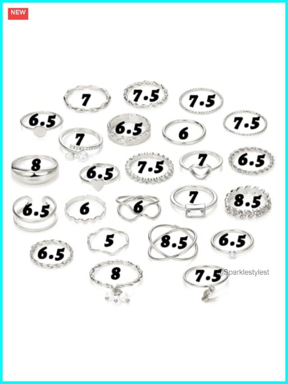 24pc Gold Stackable Knuckle Rings Set CZ Crystal Twist Midi Rings - Picture 6 of 6